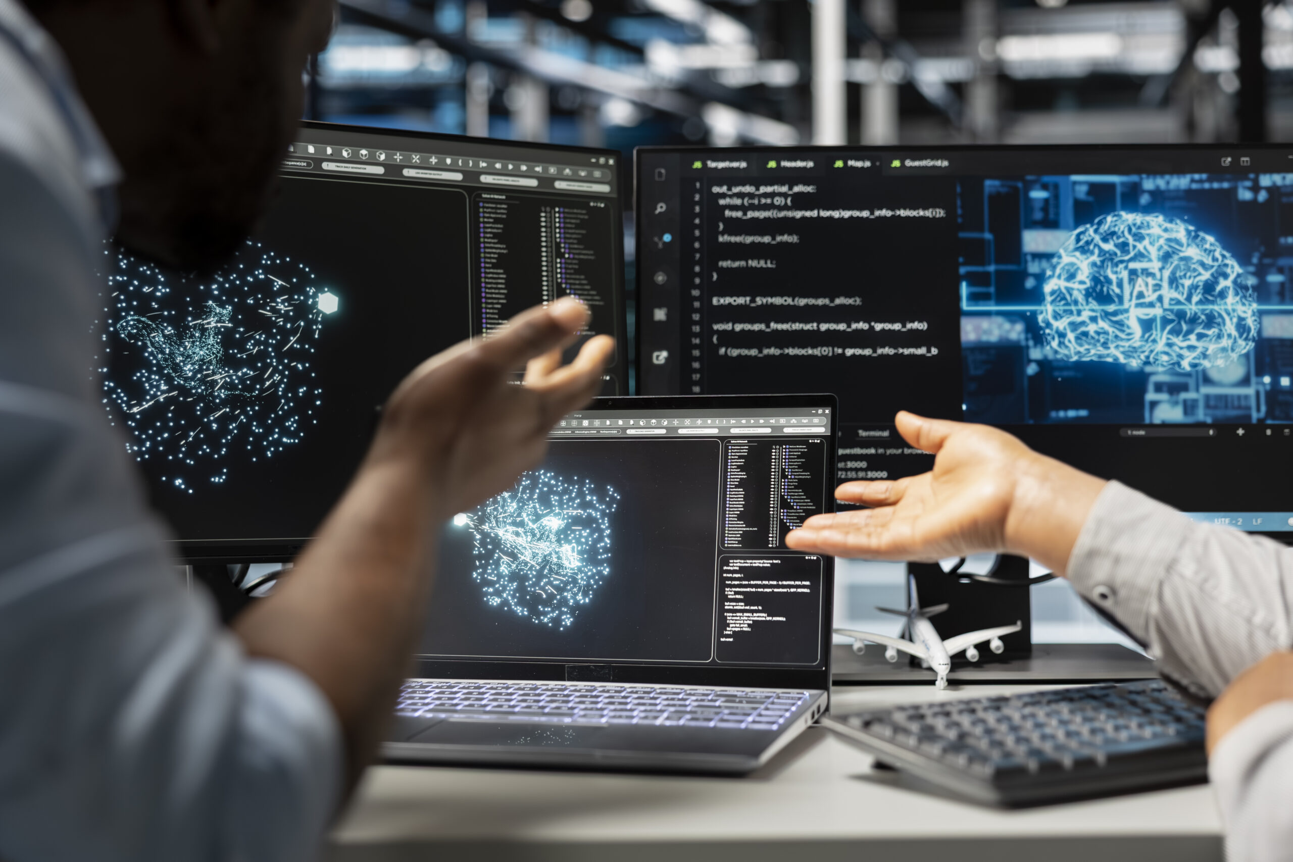 server farm engineering team looks at data analysis graph